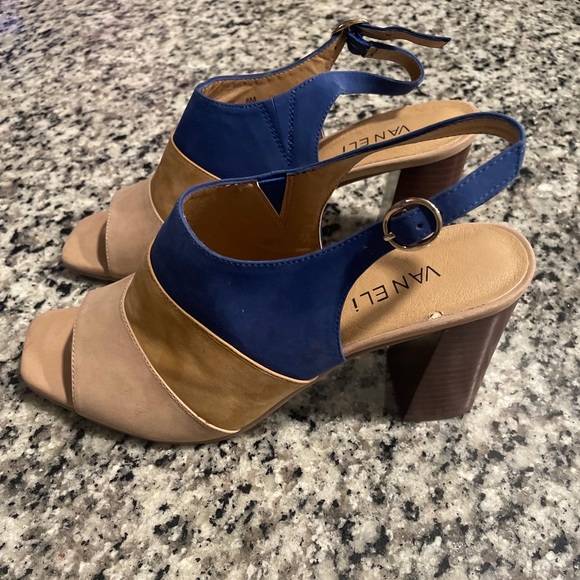 Camelids Suede Multicolor Block Heel Open Toe - Picture 1 of 6